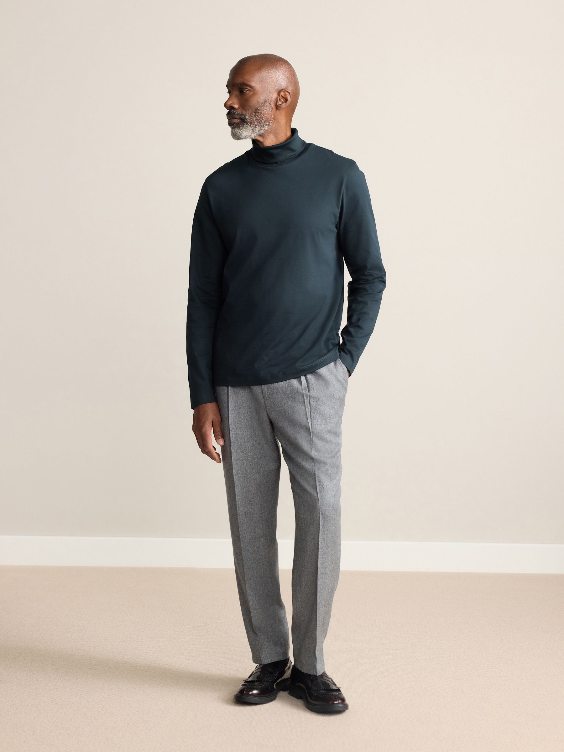 Buy Navy Blue Signature SUPIMA® Cotton Long Sleeve Roll Neck T