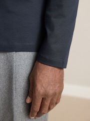 Navy Blue Signature SUPIMA® Cotton Long Sleeve Roll Neck T-Shirt - Image 6 of 9