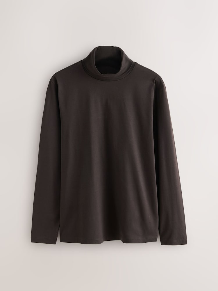 Brown Signature SUPIMA® Cotton Long Sleeve Roll Neck T-Shirt - Image 1 of 3 Brown Signature SUPIMA® Cotton Long Sleeve Roll Neck T-Shirt - Image 1 of 3