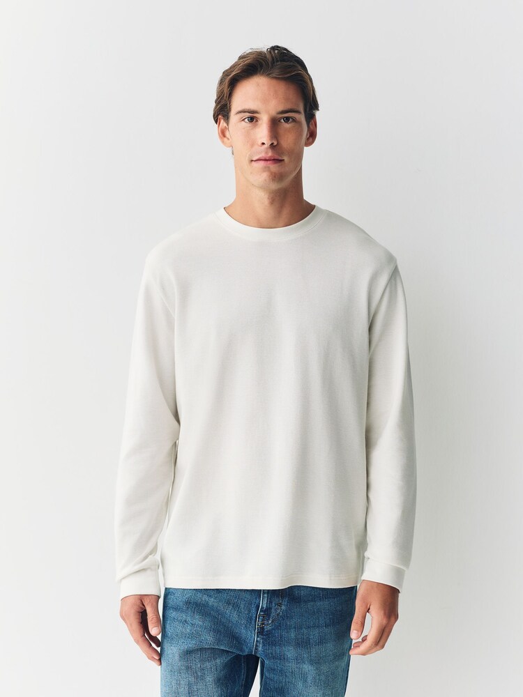 Ecru Micro Waffle Long Sleeve T-Shirt - Image 2 of 7
