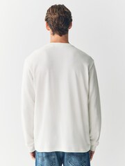 Ecru Micro Waffle Long Sleeve T-Shirt - Image 4 of 7