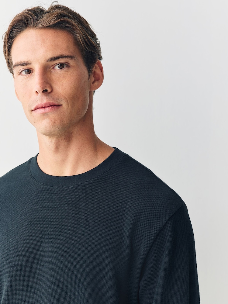 Black Micro Waffle Long Sleeve T-Shirt - Image 1 of 7