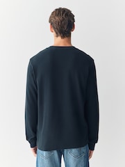 Black Micro Waffle Long Sleeve T-Shirt - Image 3 of 7