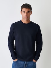Navy Micro Waffle Long Sleeve T-Shirt - Image 1 of 7