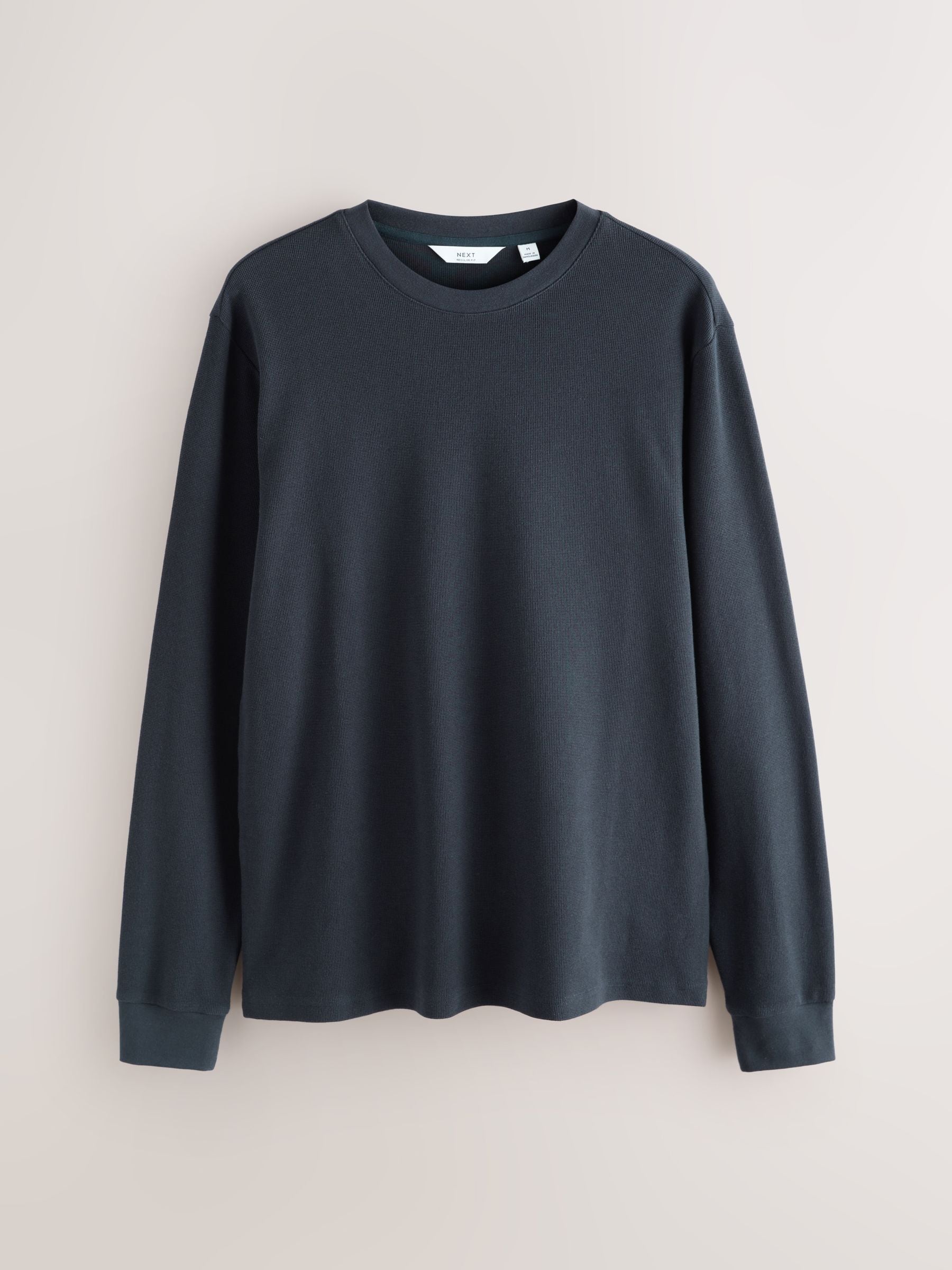 Buy Navy Micro Waffle Long Sleeve T-Shirt from Next Singapore