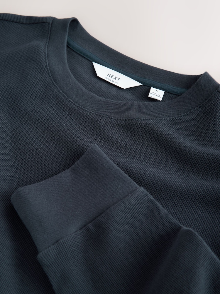 Navy Micro Waffle Long Sleeve T-Shirt - Image 7 of 7