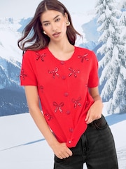 Lipsy Christmas Short Sleeve Buttoned Knitted Cardigan - Imagem 3 de 4