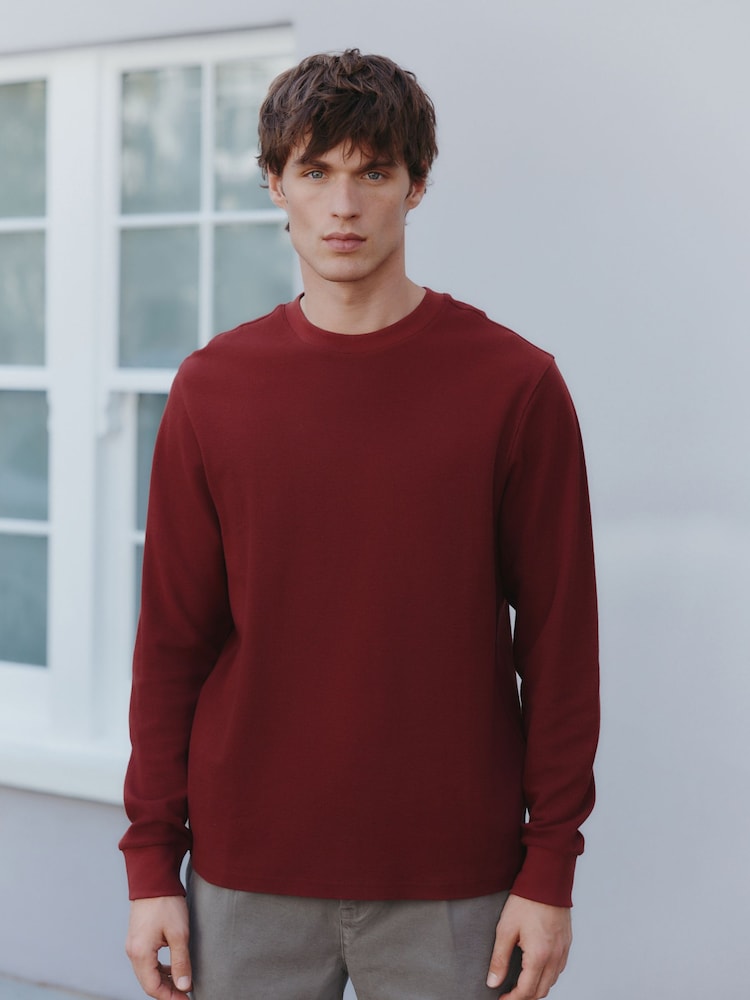 Rust Brown Micro Waffle Long Sleeve T-Shirt - Image 1 of 8