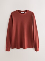 Rust Brown Micro Waffle Long Sleeve T-Shirt - Image 6 of 8