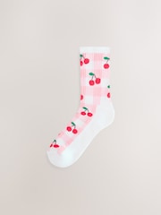 Pink Gingham Cherry Cushion Sole Ribbed Sport Arch Support Ankle Socks 3 Pack - Image 2 of 6