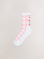 Pink Gingham Cherry Cushion Sole Ribbed Sport Arch Support Ankle Socks 3 Pack - Image 4 of 6