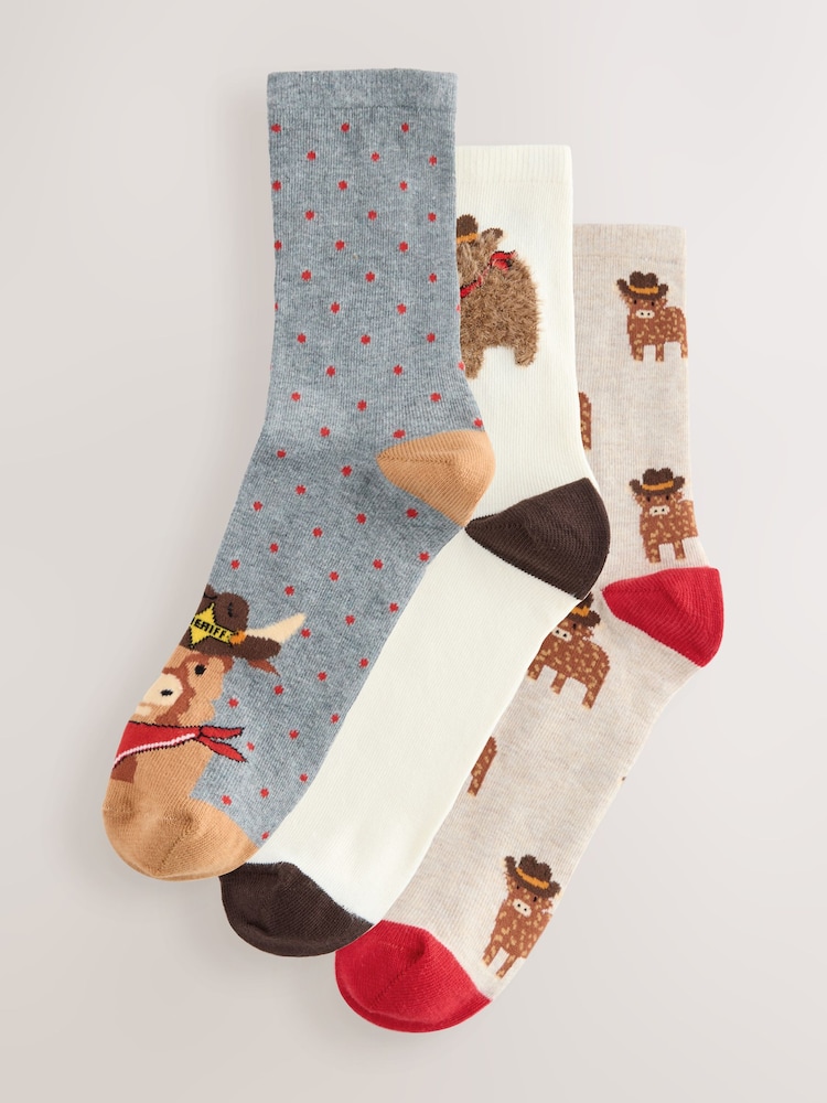 Hamish the Altoland Cow Cowboy - Pack de 3 pares de calcetines tobilleros - Imagen 1 de 6
