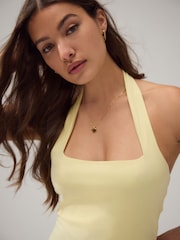 Butter Yellow Square Neck Halter Vest Top - Image 1 of 7