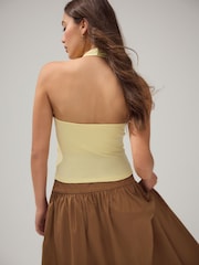 Butter Yellow Square Neck Halter Vest Top - Image 3 of 7