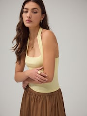 Butter Yellow Square Neck Halter Vest Top - Image 4 of 7