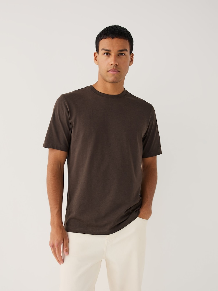 Brown Marl Regular Fit Essential Crew Neck Cotton T-Shirt - Image 1 of 4 Brown Marl Regular Fit Essential Crew Neck Cotton T-Shirt - Image 1 of 4