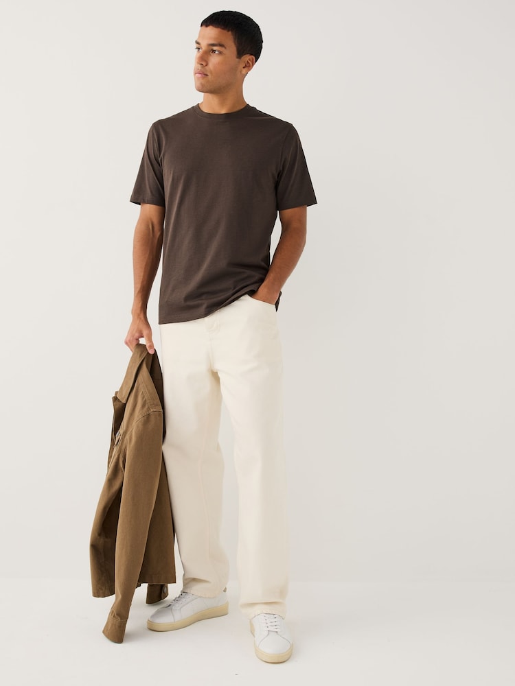 Brown Marl Regular Fit Essential Crew Neck Cotton T-Shirt - Image 4 of 4 Brown Marl Regular Fit Essential Crew Neck Cotton T-Shirt - Image 4 of 4