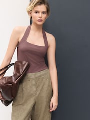 Mocha Brown Square Neck Halter Vest Top - Image 2 of 7