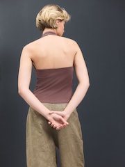 Mocha Brown Square Neck Halter Vest Top - Image 3 of 7