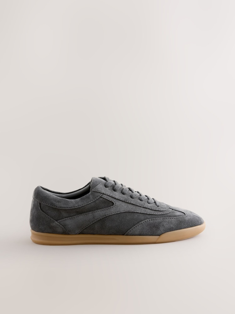Grey Slim Sole Suede Smart Casual Trainers - Image 1 of 5
