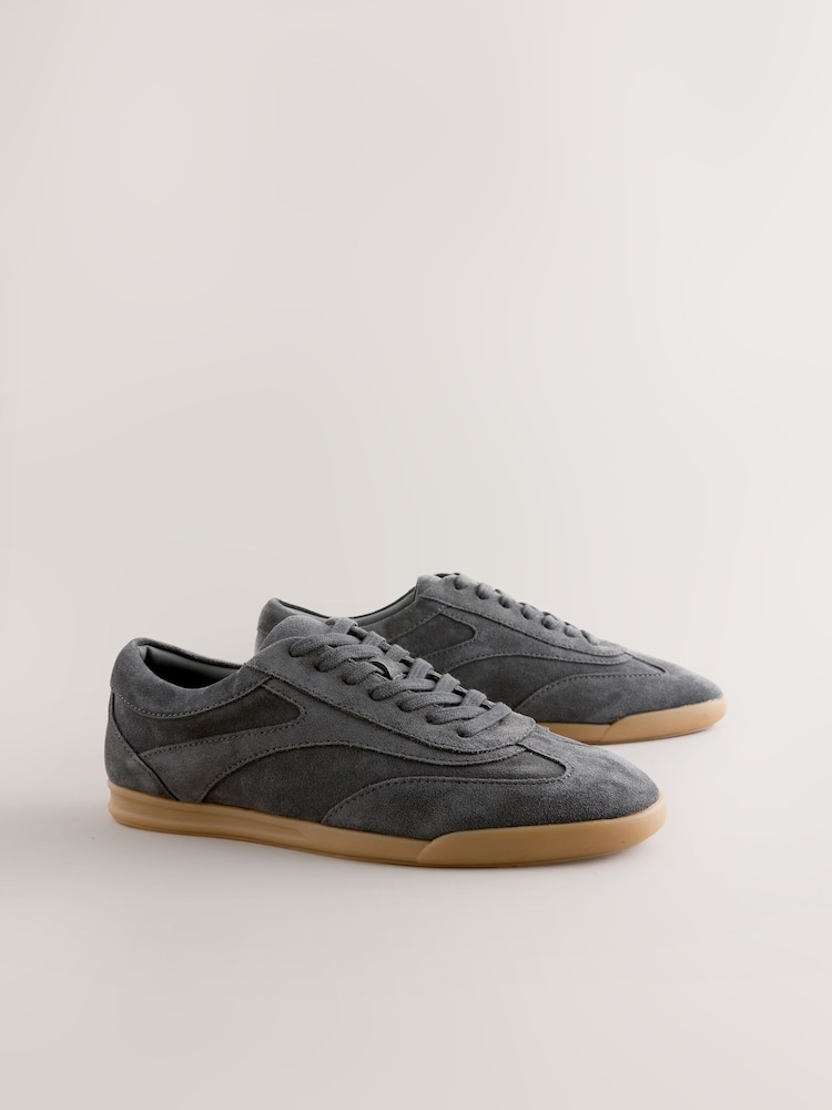 Grey Slim Sole Suede Smart Casual Trainers - Image 2 of 5