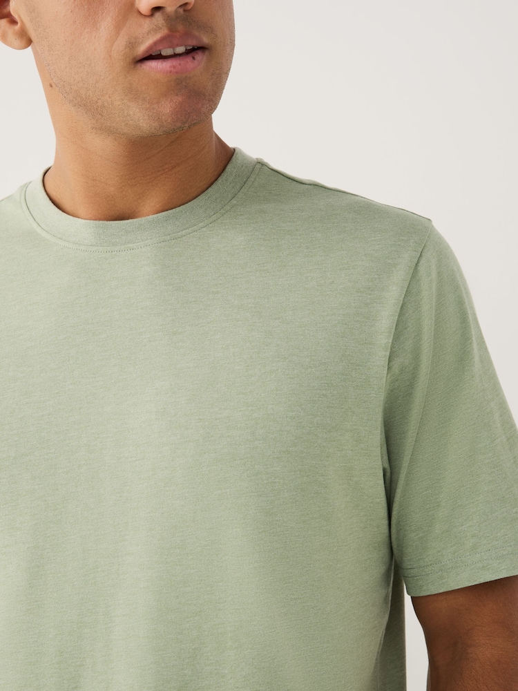Green Marl Regular Fit Essential Crew Neck Cotton T-Shirt - Image 4 of 4 Green Marl Regular Fit Essential Crew Neck Cotton T-Shirt - Image 4 of 4