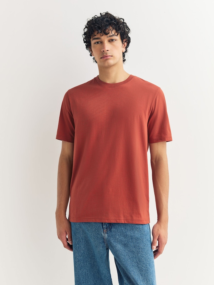 Orange Marl Regular Fit Essential Crew Neck Cotton T-Shirt - Image 1 of 7
