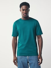 Teal Blue Regular Fit Essential Crew Neck Cotton T-Shirt - Image 1 of 1