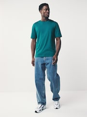 Teal Blue Regular Fit Essential Crew Neck Cotton T-Shirt - Image 3 of 7