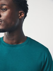 Teal Blue Regular Fit Essential Crew Neck Cotton T-Shirt - Image 4 of 7