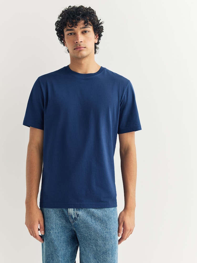 Deep Blue Regular Fit Essential Crew Neck Cotton T-Shirt - Image 1 of 7