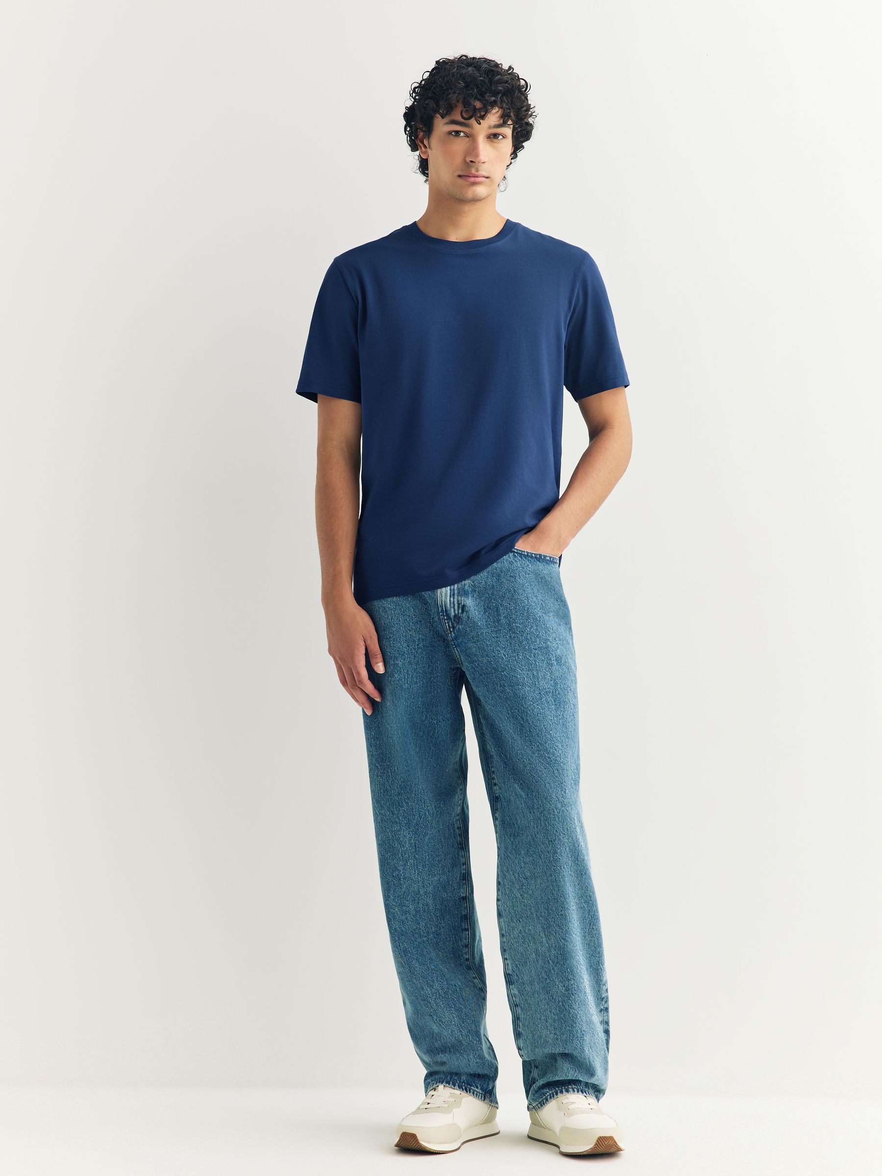 Buy Blue Deep Regular Fit Essential Crew Neck Cotton T-Shirt from