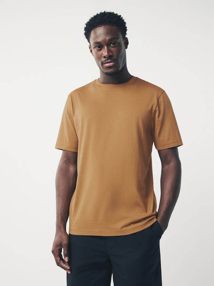 Ochre Yellow Regular Fit Essential Crew Neck Cotton T-Shirt - Image 1 of 8
