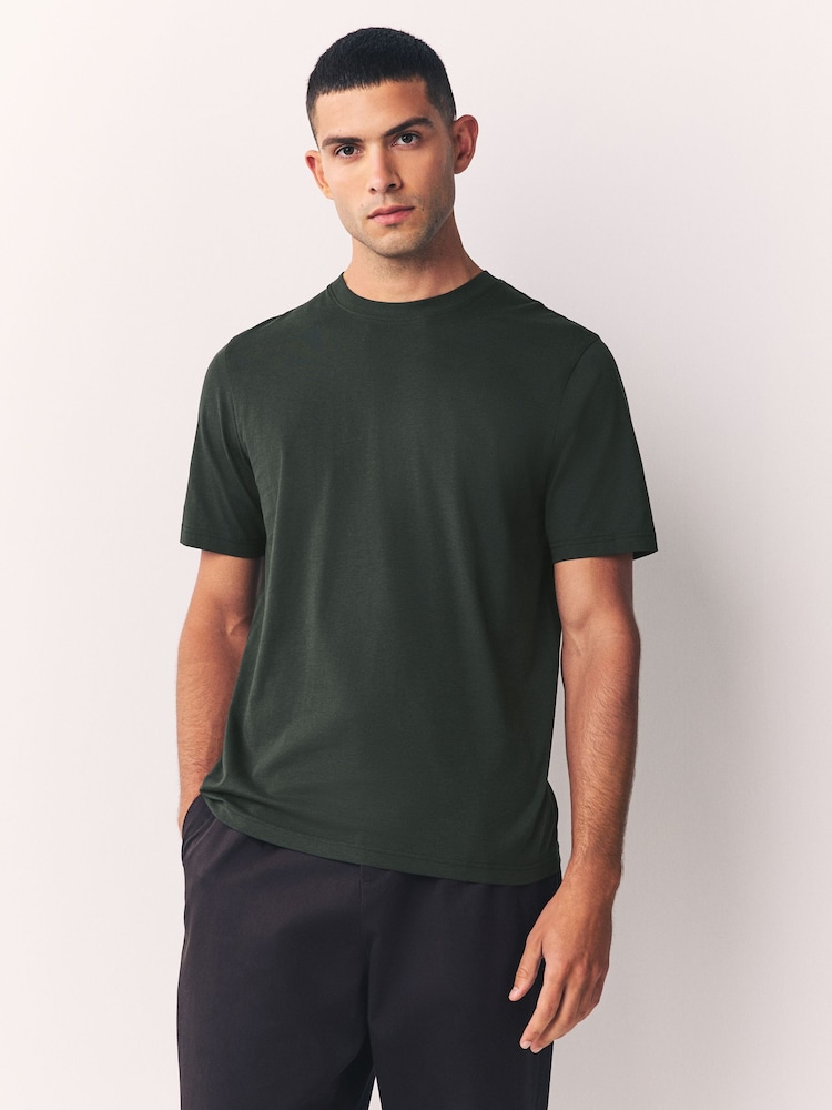 Green Dark Regular Fit Essential Crew Neck Cotton T-Shirt - Image 1 of 7 Green Dark Regular Fit Essential Crew Neck Cotton T-Shirt - Image 1 of 7