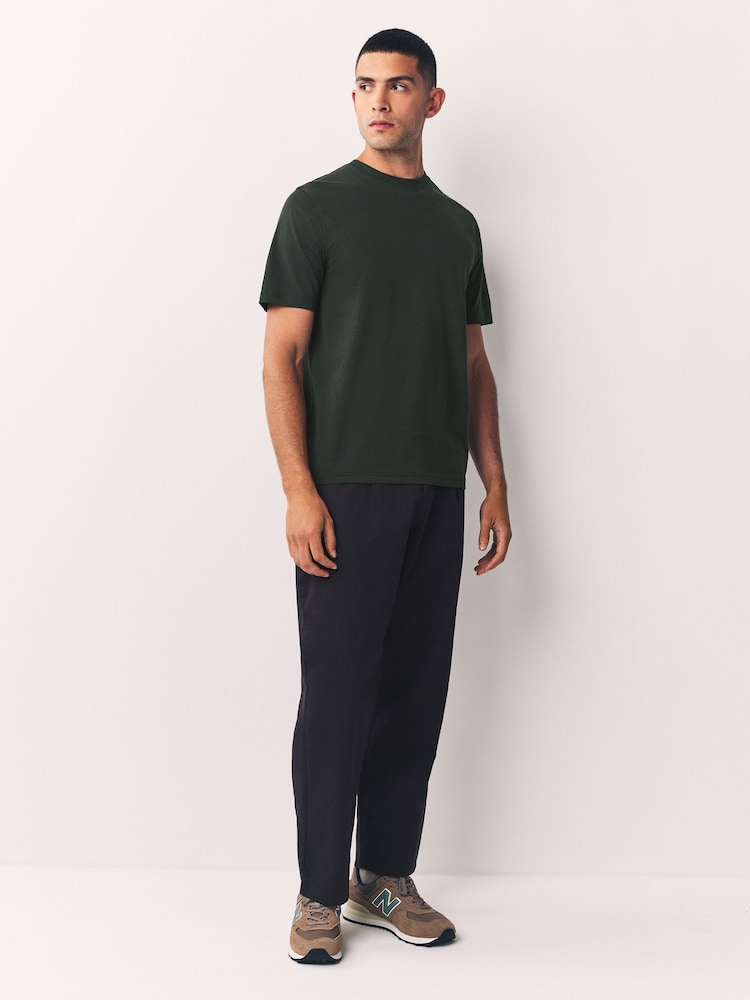 Green Dark Regular Fit Essential Crew Neck Cotton T-Shirt - Image 2 of 7 Green Dark Regular Fit Essential Crew Neck Cotton T-Shirt - Image 2 of 7