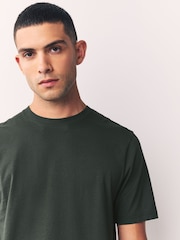 Green Dark Regular Fit Essential Crew Neck Cotton T-Shirt - Image 4 of 7