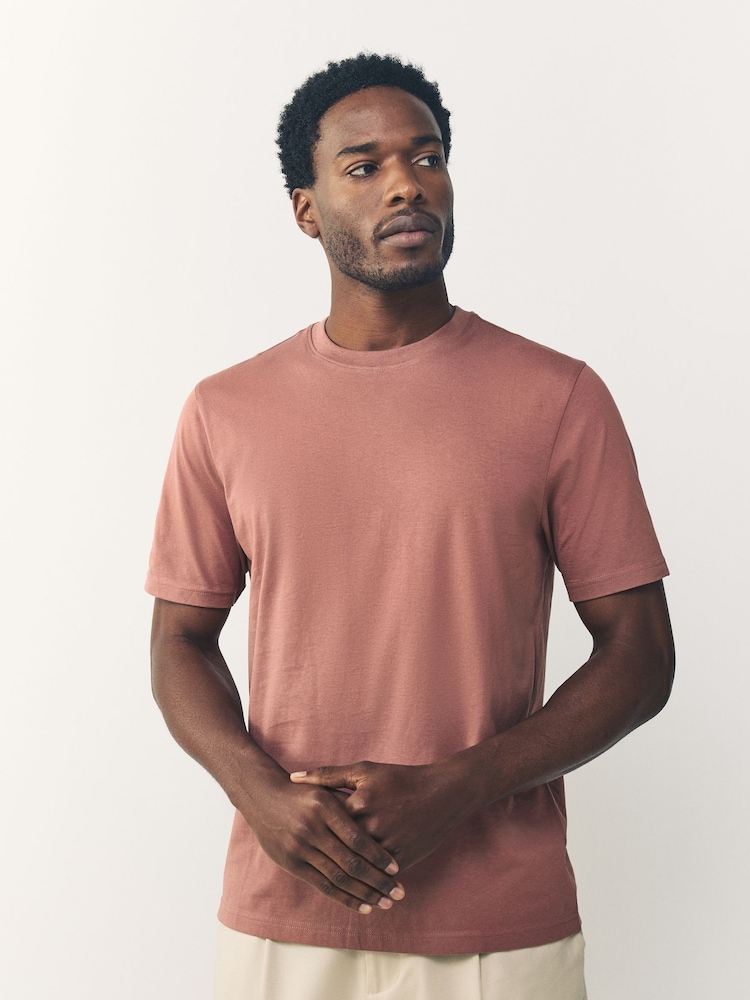 Pink Regular Fit Essential Crew Neck Cotton T-Shirt - Image 1 of 7
