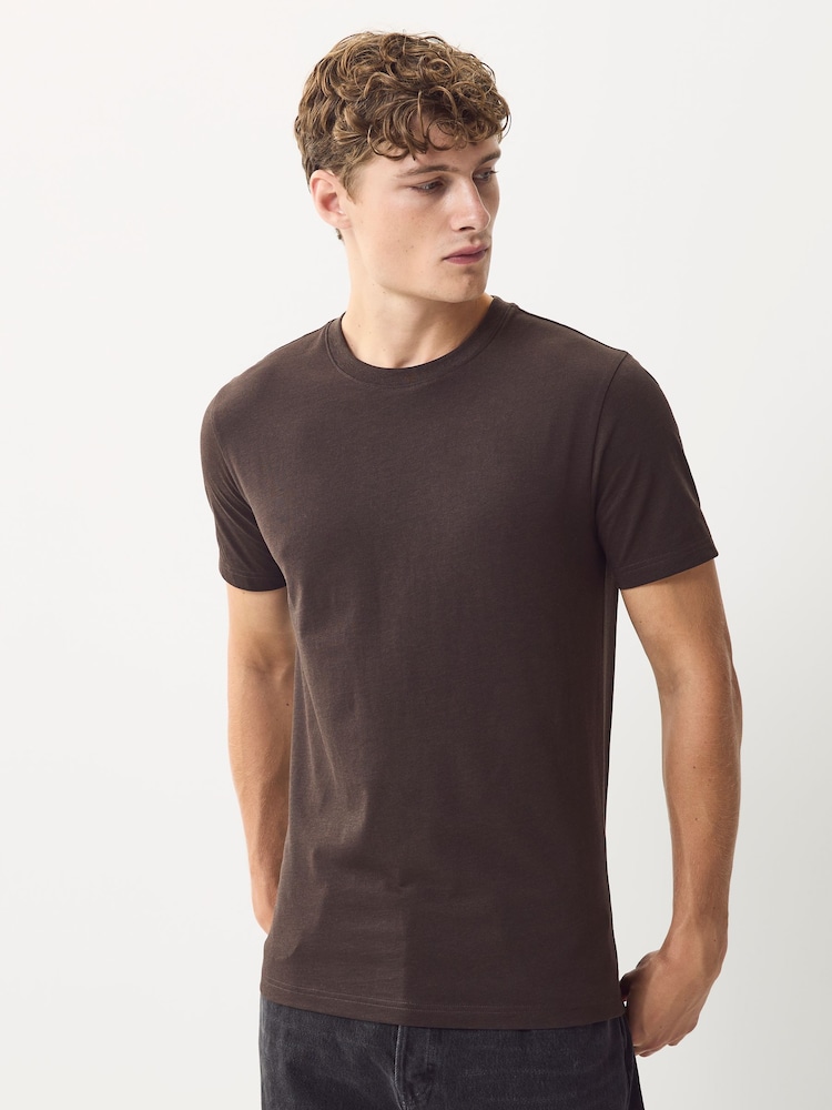 Brown Marl Slim Fit Essential Crew Neck Cotton T-Shirt - Image 1 of 4 Brown Marl Slim Fit Essential Crew Neck Cotton T-Shirt - Image 1 of 4