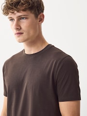 Brown Marl Slim Fit Essential Crew Neck Cotton T-Shirt - Image 4 of 4