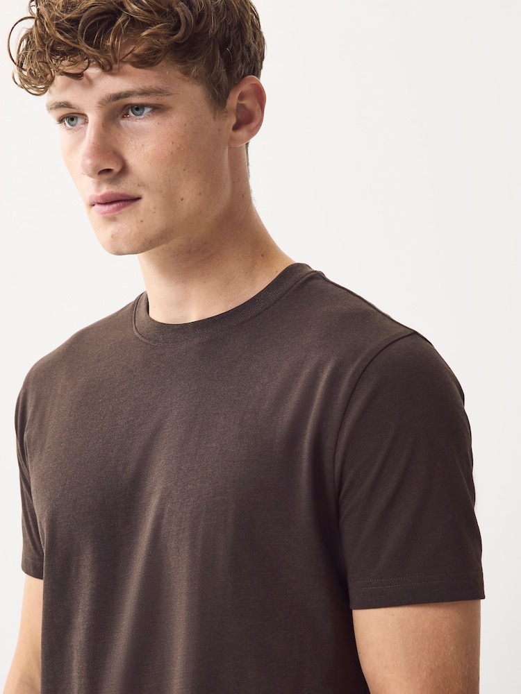 Brown Marl Slim Fit Essential Crew Neck Cotton T-Shirt - Image 4 of 4 Brown Marl Slim Fit Essential Crew Neck Cotton T-Shirt - Image 4 of 4