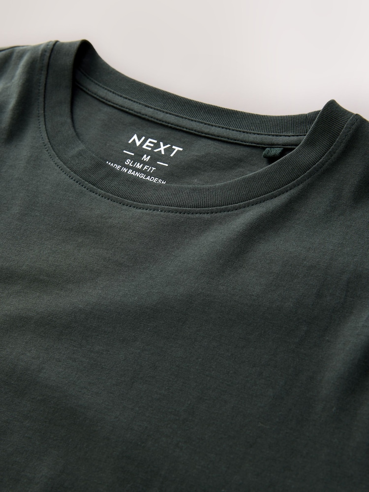 Green Dark Slim Fit Essential Crew Neck Cotton T-Shirt - Image 2 of 3 Green Dark Slim Fit Essential Crew Neck Cotton T-Shirt - Image 2 of 3