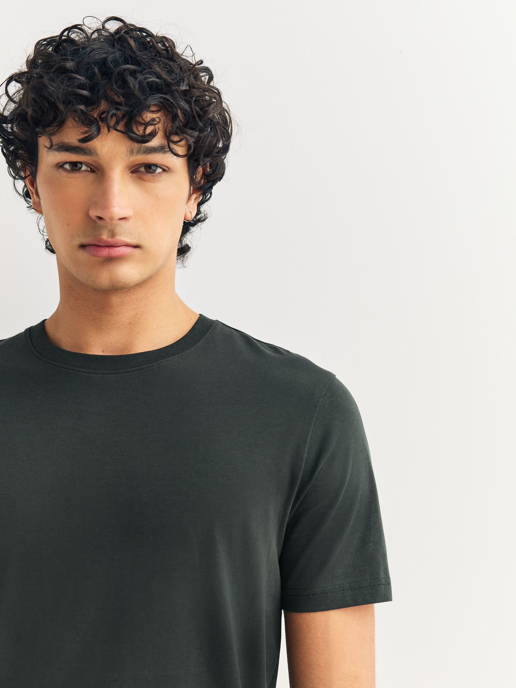 Buy Green Dark Slim Fit Essential Crew Neck Cotton T-Shirt from
