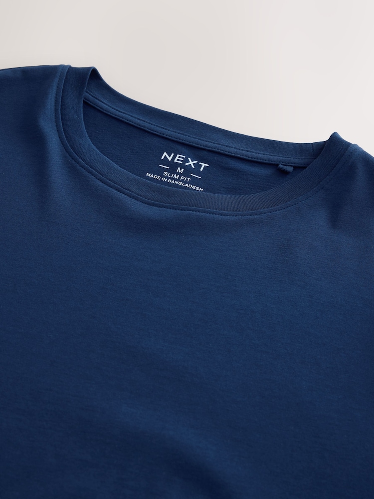 Deep Blue Slim Fit Essential Crew Neck Cotton T-Shirt - Image 7 of 7