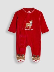 JoJo Maman Bébé Red Raindeer My First Christmas Velour All-In-One - Image 5 of 8