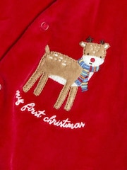 JoJo Maman Bébé Red Raindeer My First Christmas Velour All-In-One - Image 7 of 8