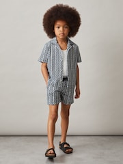 Reiss Blue Vallatta 3-9 yrs Zig-Zag Knit Cuban-Collar Shirt - Image 3 of 4