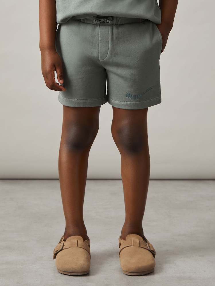 Reiss Washed Sage Perry 9-13 yrs Cotton Brand-Embroidered Shorts - Image 1 of 4