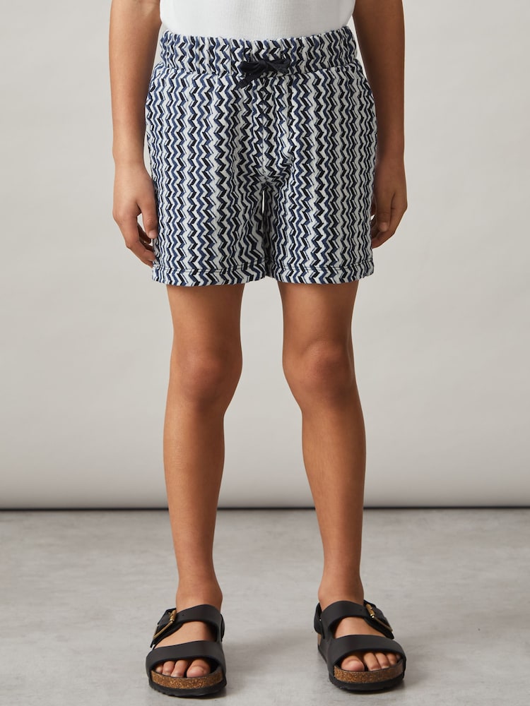 Reiss Blue Teti Zig-Zag Knit Drawstring Shorts - Image 1 of 5