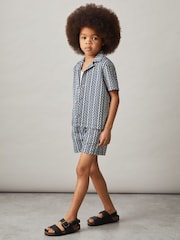 Reiss Blue Teti Zig-Zag Knit Drawstring Shorts - Image 3 of 5