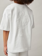 Reiss Off White Tane Cotton Palm-Embroidery Oversize T-Shirt - Image 4 of 5